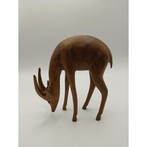 Kenyan Tribal Hand Carved Wood Sitting Gazelle/ Antelope MCM VTG EUC